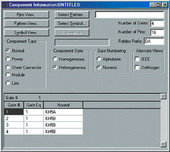 Создание библиотечного компонента в P-CAD 2001 Library Executive. Пример описания неоднородного компонента.