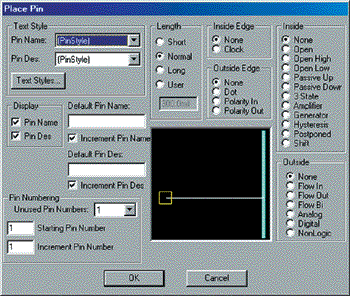 Создание библиотечного компонента в P-CAD 2001 Library Executive. Окно размещения вывода.