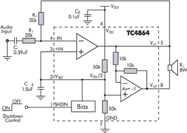Функциональная схема TC4864 - усилителя ЗЧ.