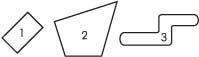 Различные элементарные группы в промежуточной форме CIF: 1 - прямоугольник, 2 - многоугольник, 3 - проводник.