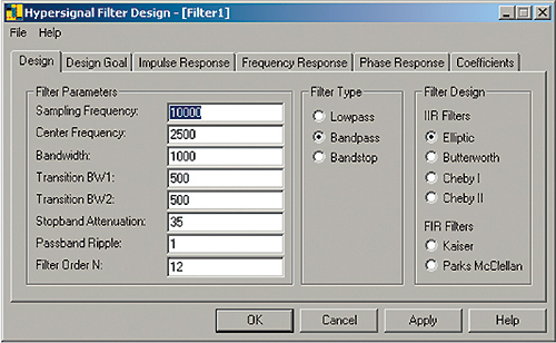 Интерфейс программы синтеза фильтров Filter Design.