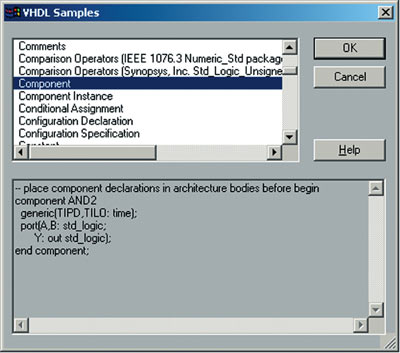 Выбор готовых конструкций VHDL-описаний.