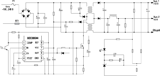 Пример изолированного сетевого источника питания на основе ШИМ-контроллера UCC38C44