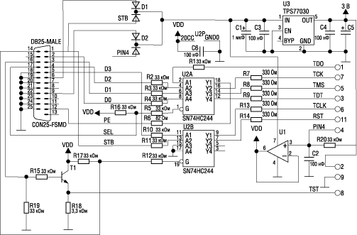 Принципиальная схема LPT-­JTAG-­адаптера MSP­-FET430PIF