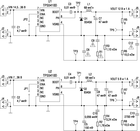 Принципиальная схема отладочного набора TPS5410EVM-203 