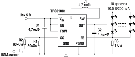 TPS61081 в схеме драйвера светодиодов подсветки 