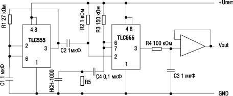 Простой преобразователь емкость-напряжение на основе популярного таймера TLC555 