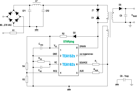 Типовая схема адаптера на основе микросхем серий STARplug TEA152x и TEA162x 