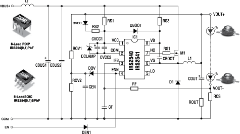 Рекомендуемая схема включения драйверов светодиодов IRS2541 с одним MOSFET